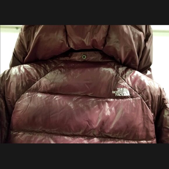 VTG THE NORTH FACE Goose Down Hooded Puffer Jacket Coat Burgundy Belted Women XL - Picture 5 of 8